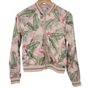 HM x K. Kijak Girls Pink Flamingo Tropical Palm Bomber Jacket 11-12Y